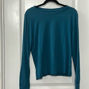 Pretty Rebel Ponderosa Green Ladies Long Sleeve Raw Hem Tee Shirt•Size L
